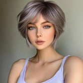 Lilac Grey Layered Side Swoop Pixie Cut Wig for Cosplay 12 Inch
